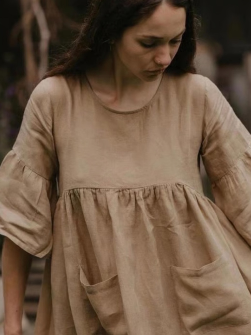 The Simple Folk Linen Midi Sage dress in Camel size small